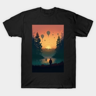 Surreal Hot Air Balloon Forest Landscape T-Shirt